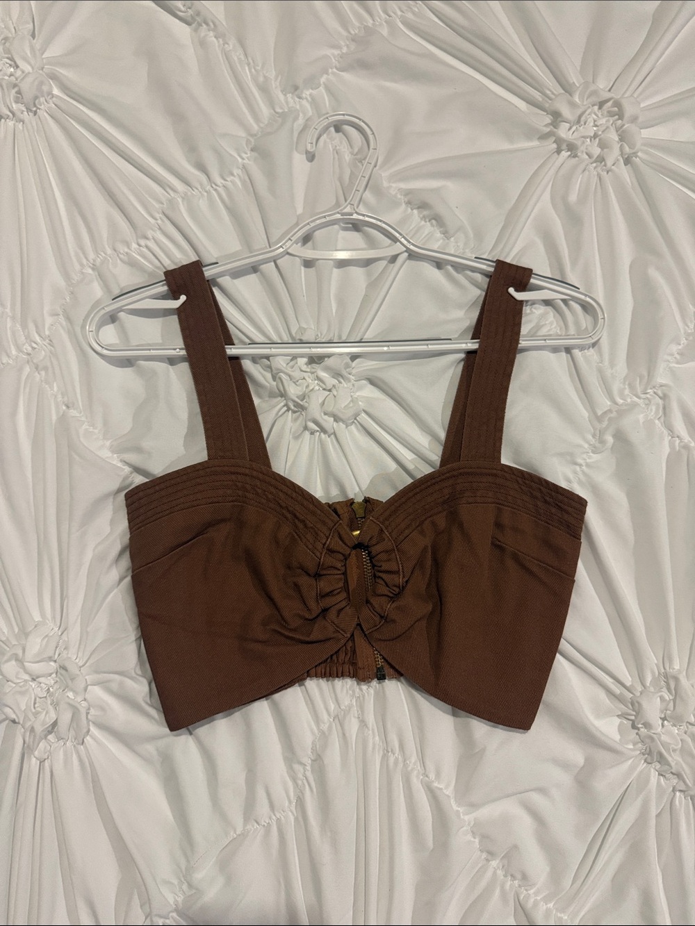 Kivari Chocolate Brown Ruched Front Crop Top